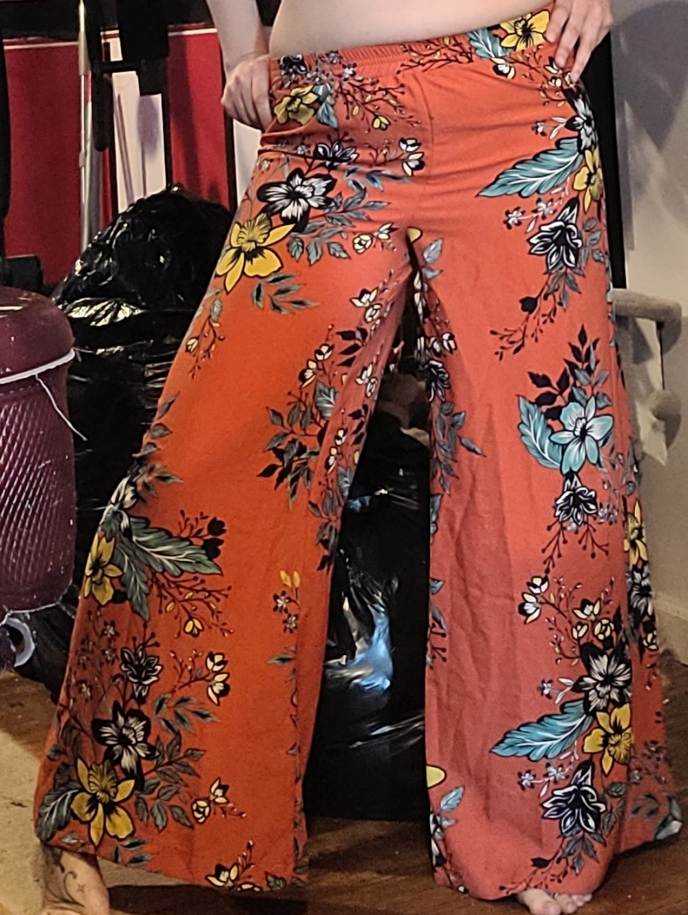 New Look Rust Orange Wide-Leg Floral Pants